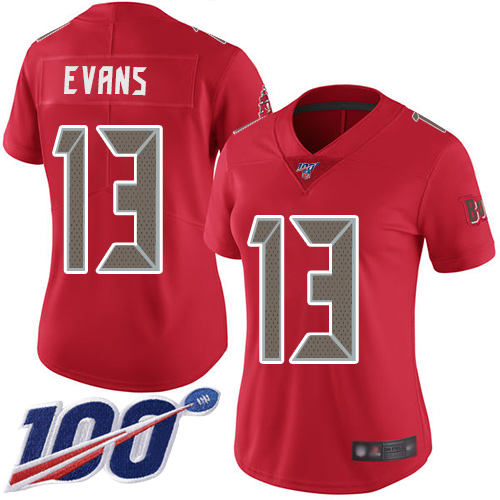 Buccaneers #13 Mike Evans Red Women's Stitched Limited Rush 100th Season Jersey