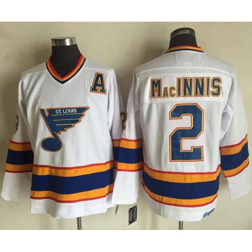 St. Louis Blues #2 Al MacInnis White/Yellow CCM Throwback Stitched Jersey Men's