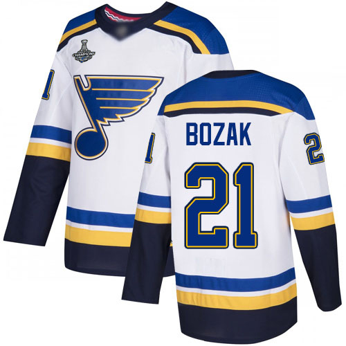 Adidas St. Louis Blues #21 Tyler Bozak White Road Authentic Stanley Cup Champions Stitched Jersey Men's