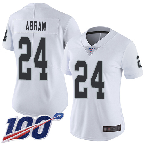 Raiders #24 Johnathan Abram White Women's Stitched 100th Season Vapor Limited Jersey