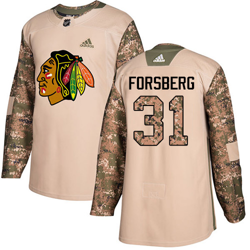 Adidas Chicago Blackhawks #31 Anton Forsberg Camo Authentic 2017 Veterans Day Stitched Jersey Men's