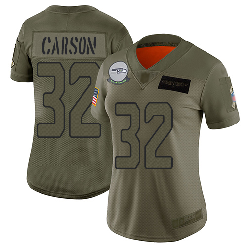 Seattle Seahawks #32 Chris Carson Camo Women's Stitched Limited 2019 Salute to Service Jersey Womens
