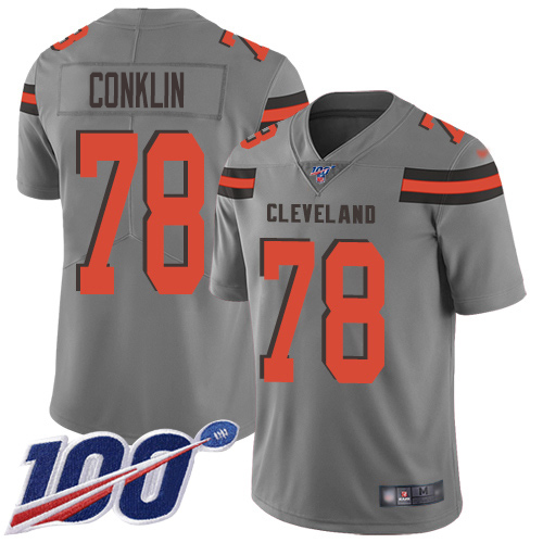 Cleveland Browns #78 Jack Conklin Gray Men's Stitched Limited Inverted Legend 100th Season Jersey Men's