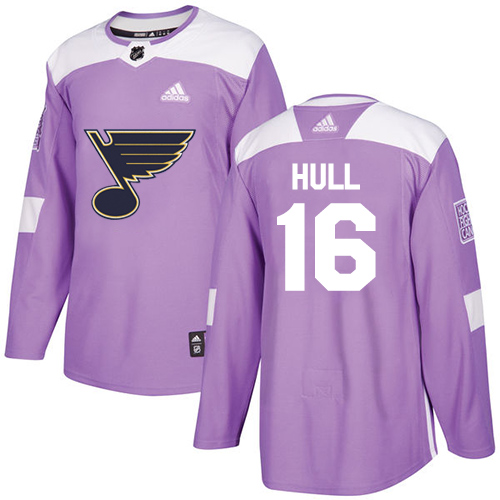 Adidas St. Louis Blues #16 Brett Hull Purple Authentic Fights Cancer Stitched Youth Jersey Youth