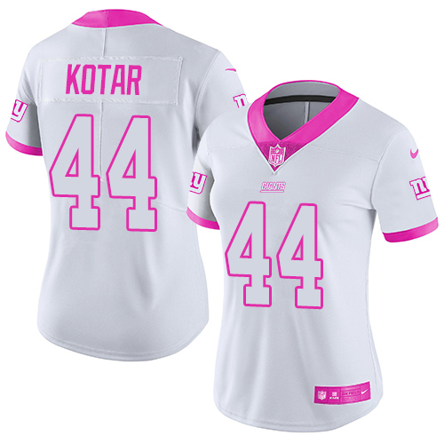 New York Giants #44 Doug Kotar White/Pink Women's Stitched Limited Rush Fashion Jersey Womens