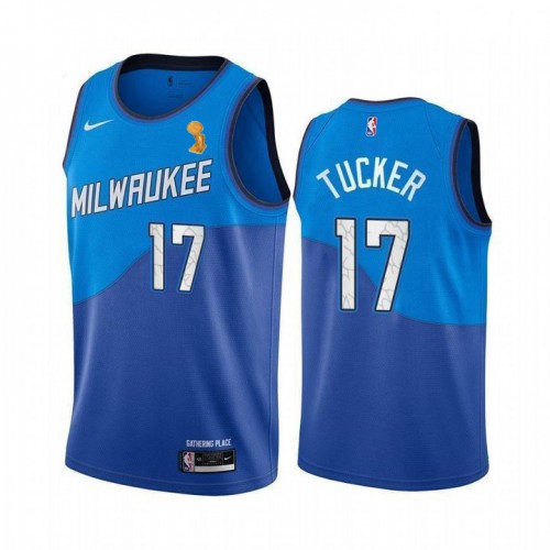 Milwaukee Bucks #17 P.J. Tucker 2021 Finals Champions City Edition Jersey Blue Mens