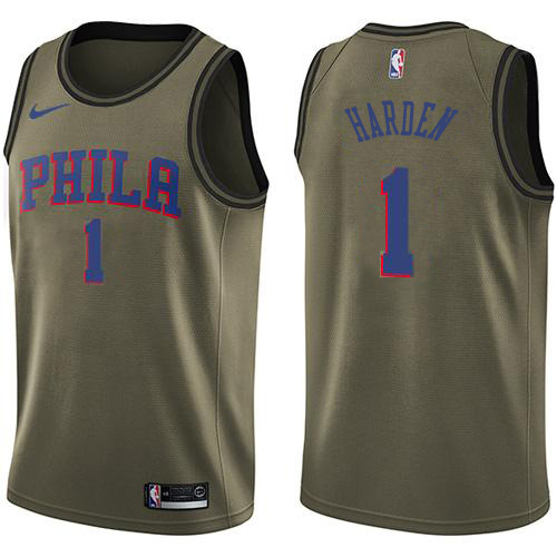 Philadelphia 76ers #1 James Harden Green Salute to Service Youth Swingman Jersey Youth
