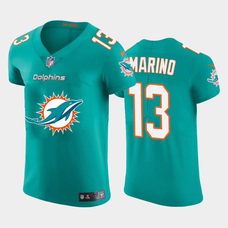 Miami Dolphins #13 Dan Marino Aqua Green Men's Big Team Logo Elite Jersey