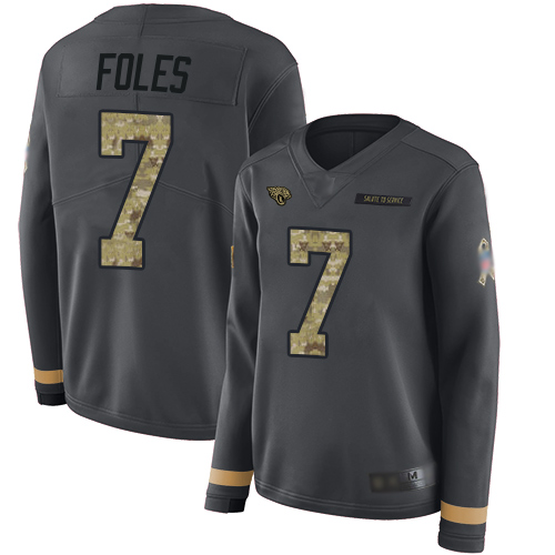 Jacksonville Jaguars #7 Nick Foles Anthracite Salute to Service Women's Stitched Limited Therma Long Sleeve Jersey Womens