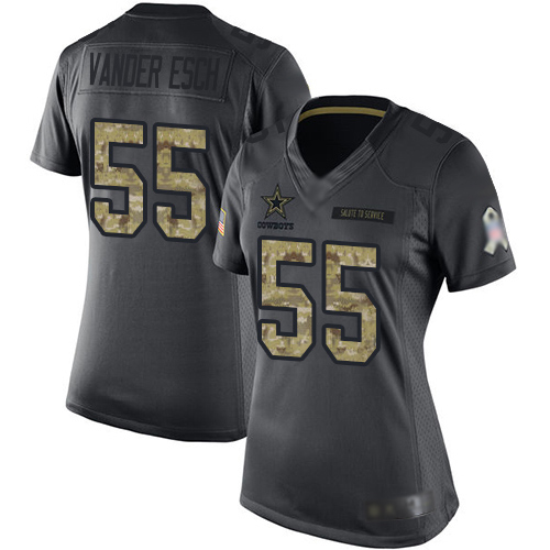 Cowboys #55 Leighton Vander Esch Black Women's Stitched Limited 2016 Salute To Service Jersey
