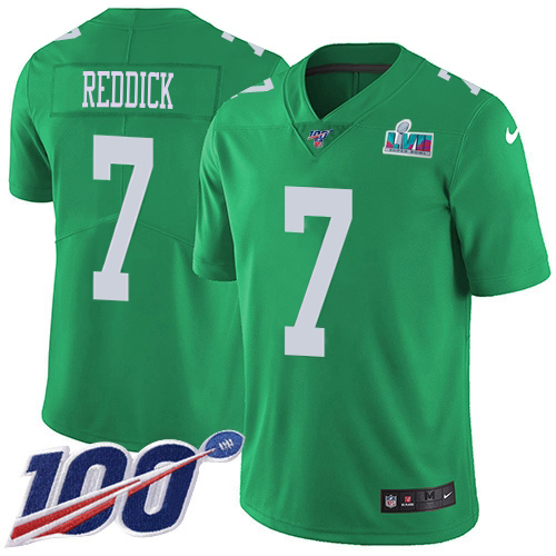 Eagles #7 Haason Reddick Green Super Bowl LVII Patch Men's Stitched Limited Rush 100th Season Jersey