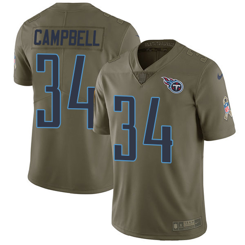 Tennessee Titans #34 Earl Campbell Olive Men's Stitched Limited 2017 Salute to Service Jersey Men's