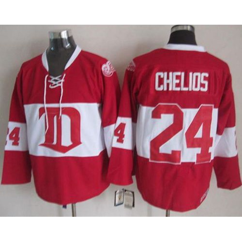 Detroit Red Wings #24 Chris Chelios Red Winter Classic CCM Throwback Stitched Jersey Men's