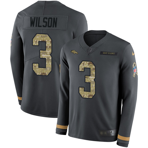 Broncos #3 Russell Wilson Anthracite Salute To Service Men's Stitched Limited Therma Long Sleeve Jersey