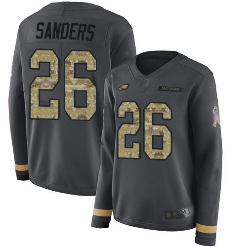 Eagles #26 Miles Sanders Anthracite Salute To Service Women's Stitched Limited Therma Long Sleeve Jersey