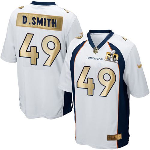 Denver Broncos #49 Dennis Smith White Men's Stitched Game Super Bowl 50 Collection Jersey Men's