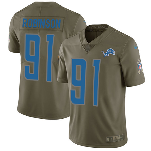 Detroit Lions #91 A'Shawn Robinson Olive Men's Stitched Limited 2017 Salute to Service Jersey Men's