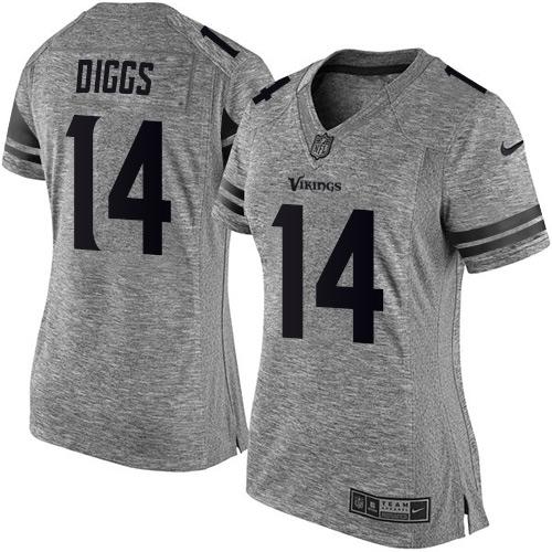 Minnesota Vikings #14 Stefon Diggs Gray Women's Stitched Limited Gridiron Gray Jersey Womens