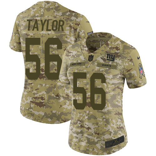 Giants #56 Lawrence Taylor Camo Women's Stitched Limited 2018 Salute To Service Jersey