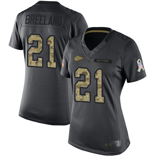 Kansas City Chiefs #21 Bashaud Breeland Black Women's Stitched Limited 2016 Salute to Service Jersey Womens