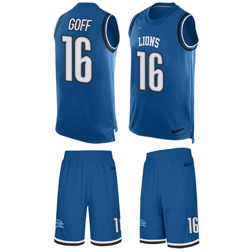 Detroit Lions #16 Jared Goff Blue Team Color Men's Stitched Limited Tank Top Suit Jersey