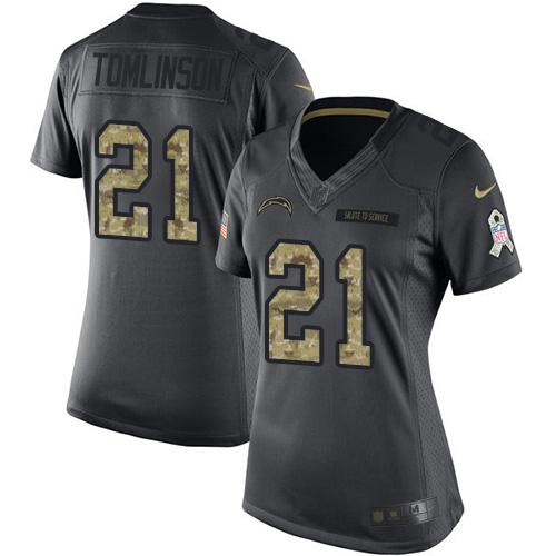 Chargers #21 LaDainian Tomlinson Black Women's Stitched Limited 2016 Salute To Service Jersey
