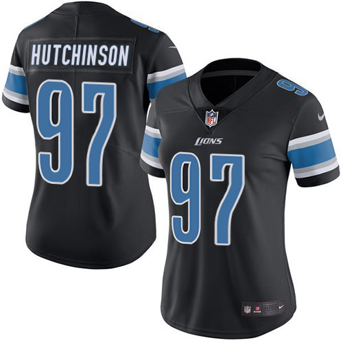 Lions #97 Aidan Hutchinson Black Women's Stitched Limited Rush Jersey