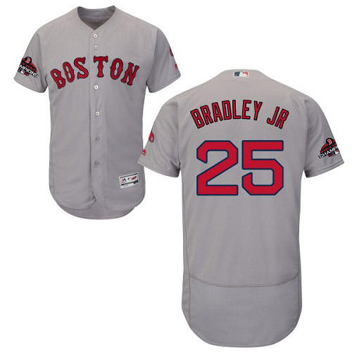 Boston Red Sox #25 Jackie Bradley Jr Grey Flexbase Authentic Collection 2018 World Series Champions Stitched Jersey Men's