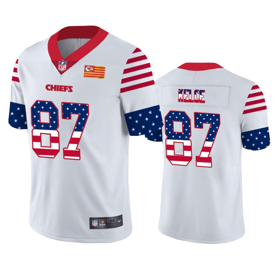 Kansas City Chiefs #87 Travis Kelce White Men's Team Logo USA Flag Vapor Untouchable Limited Jersey
