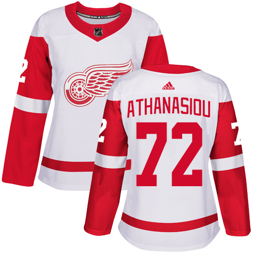 Adidas Detroit Red Wings #72 Andreas Athanasiou White Road Authentic Women's Stitched Jersey Womens