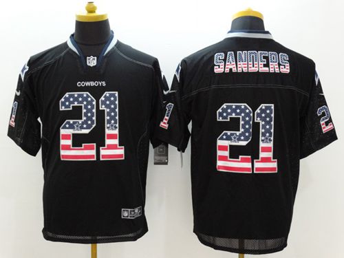 Cowboys #21 Deion Sanders Black Men's Stitched Elite USA Flag Fashion Jersey