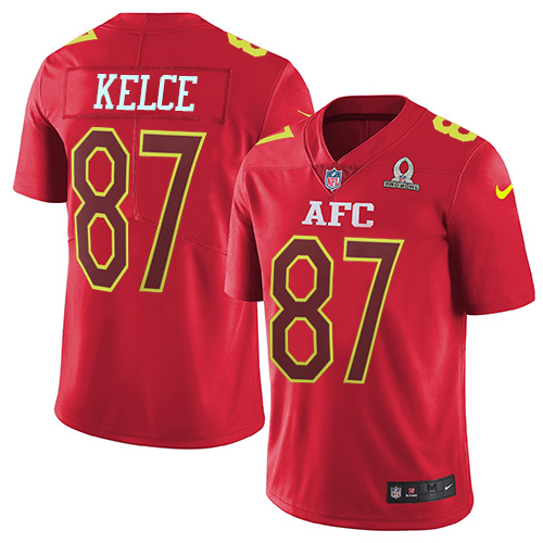 Chiefs #87 Travis Kelce Red Men's Stitched Limited AFC 2017 Pro Bowl Jersey
