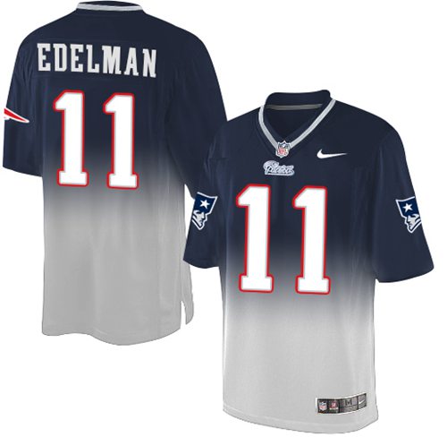 Patriots #11 Julian Edelman Navy Blue/Grey Men's Stitched Elite Fadeaway Fashion Jersey