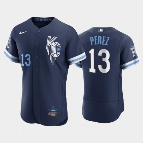 Kansas City Kansas City Royals #13 Salvador Perez Men's Authentic 2022 City Connect Navy Jersey Men's