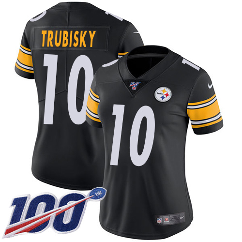 Steelers #10 Mitchell Trubisky Black Team Color Women's Stitched 100th Season Vapor Limited Jersey