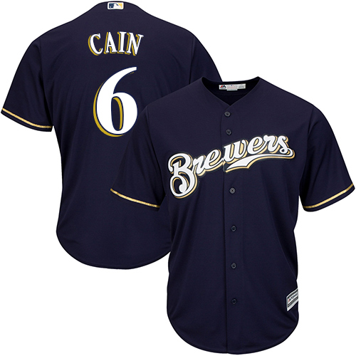 Milwaukee Brewers #6 Lorenzo Cain Navy Blue New Cool Base Stitched Jersey Men's