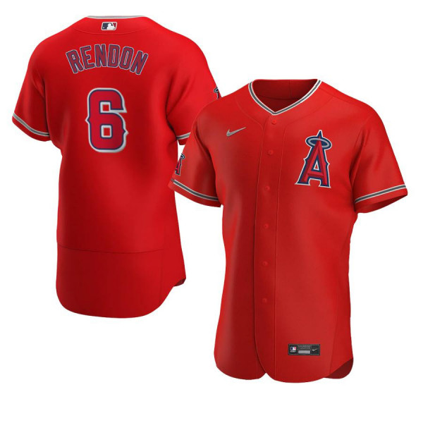 Men's Los Angeles Angels 6 Authentic 2020 Red Alternate Team Logo Anthony Rendon Jersey