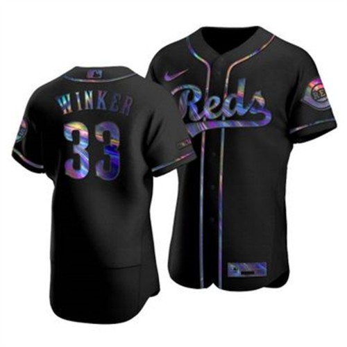 Cincinnati Cincinnati Reds #33 Jesse Winker Men's Iridescent Holographic Collection Jersey - Black Men's
