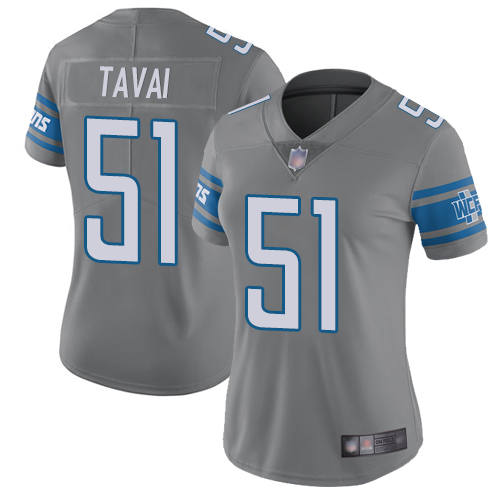 Detroit Lions #51 Jahlani Tavai Gray Women's Stitched Limited Rush Jersey Womens