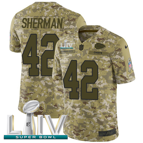 Kansas City Chiefs #42 Anthony Sherman Camo Super Bowl LIV 2020 Men's Stitched Limited 2018 Salute To Service Jersey Men's