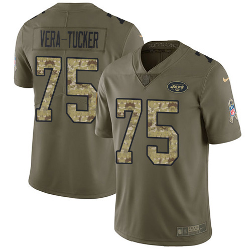 New York Jets #75 Alijah Vera-Tucker Olive/Camo Youth Stitched Limited 2017 Salute To Service Jersey Youth