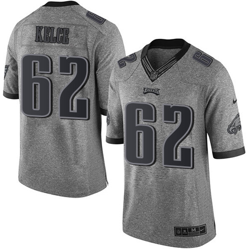 Eagles #62 Jason Kelce Gray Men's Stitched Limited Gridiron Gray Jersey