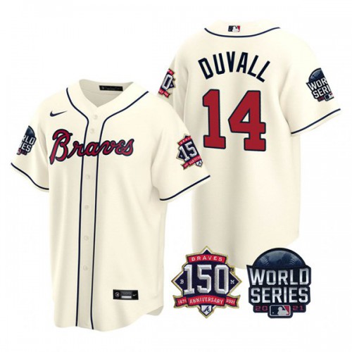 Atlanta Atlanta Braves #14 Adam Duvall Men's 150th Anniversary 2021 World Series Game Jersey - Cream Men's