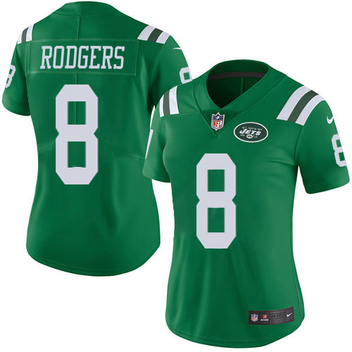 Jets #8 Aaron Rodgers Green Women's Stitched Limited Rush Jersey