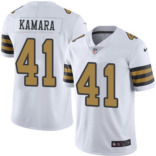 Saints #41 Alvin Kamara White Youth Stitched Limited Rush Jersey