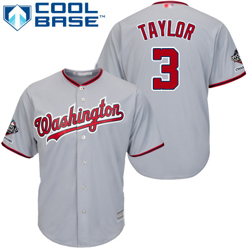 Washington Nationals #3 Michael Taylor Grey Cool Base 2019 World Series Champions Stitched Youth Jersey Youth