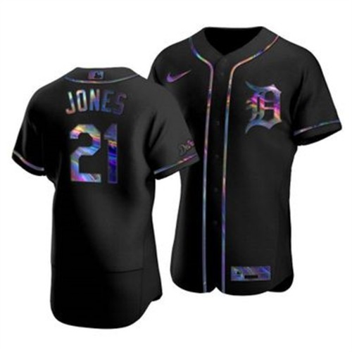 Detroit Detroit Tigers #21 JaCoby Jones Men's Iridescent Holographic Collection Jersey - Black Men's
