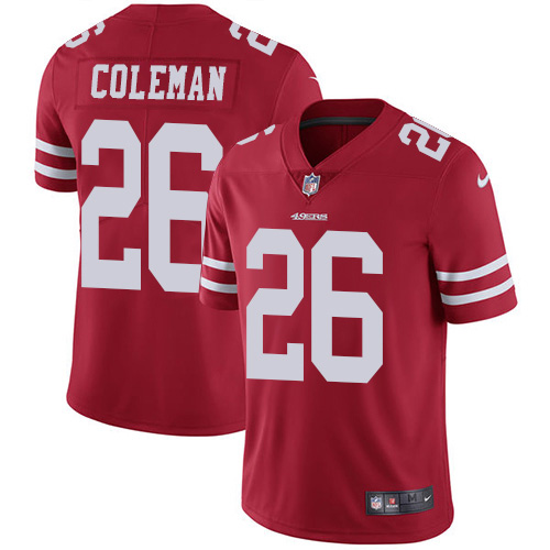 San Francisco 49ers #26 Tevin Coleman Red Team Color Men's Stitched Vapor Untouchable Limited Jersey Men's