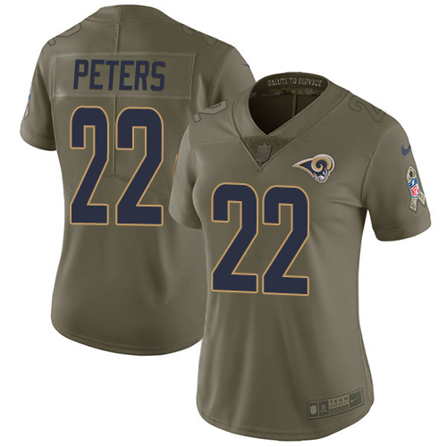 Los Angeles Rams #22 Marcus Peters Olive Women's Stitched Limited 2017 Salute to Service Jersey Womens