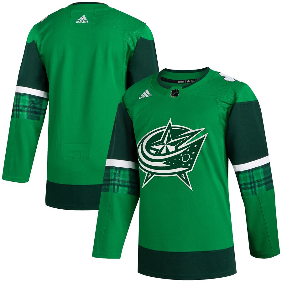 Columbus Blue Jackets Blank Men's Adidas 2020 St. Patrick's Day Stitched Jersey Green.Jpg